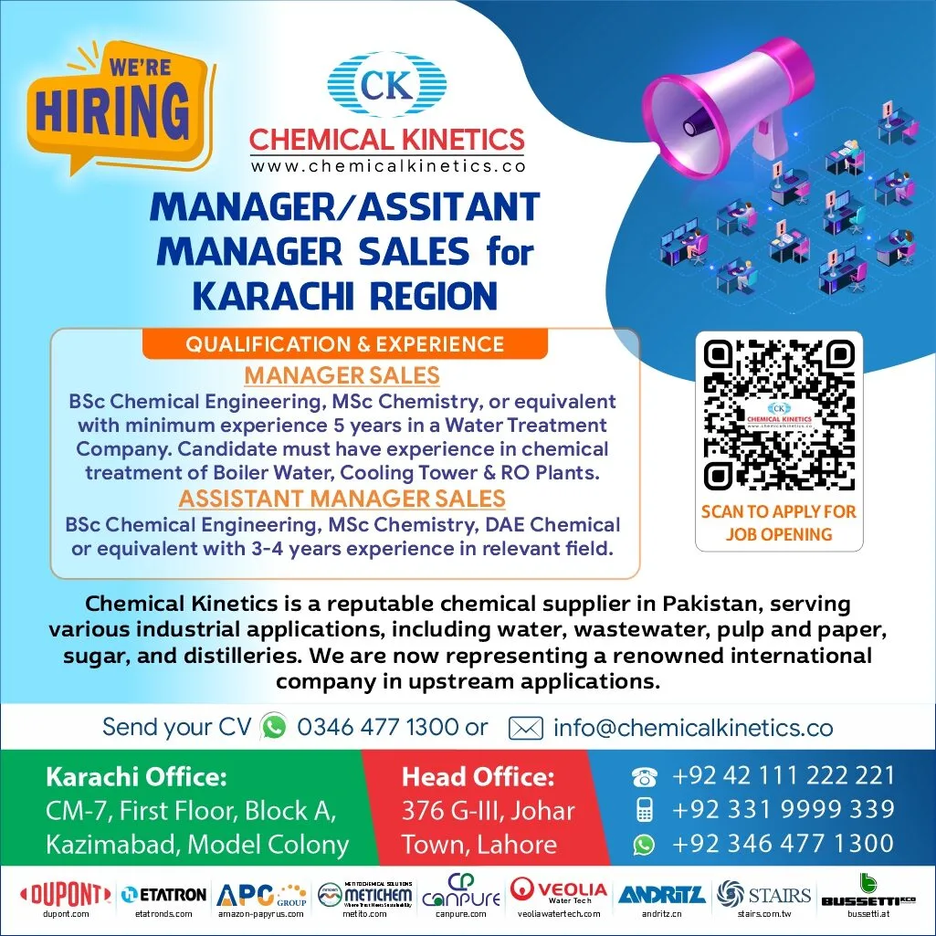 Careers - Ck Manager Am Sales Karachi We Are Hiring - Chemical Kinetics